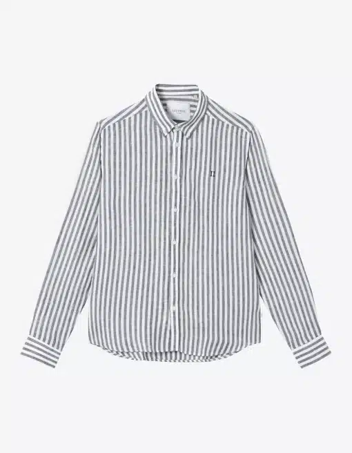 Les Deux Christoph Stripe Linen B.D. Shirt Turbulence/White