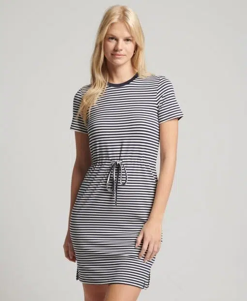 Superdry Drawstring T-Shirt Dress Navy/Cream Stripe