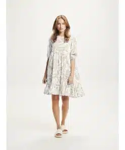 Knowledge Cotton Apparel A-Shape Seabreeze Tencel Print Dress Light Feather Gray