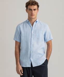 Gant Regular Fit Linen  SS Shirt Silver Lake Blue