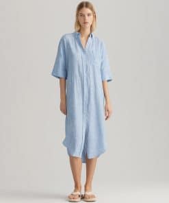 Gant Woman Linen Chambray Shirt Dress Silver Lake blue