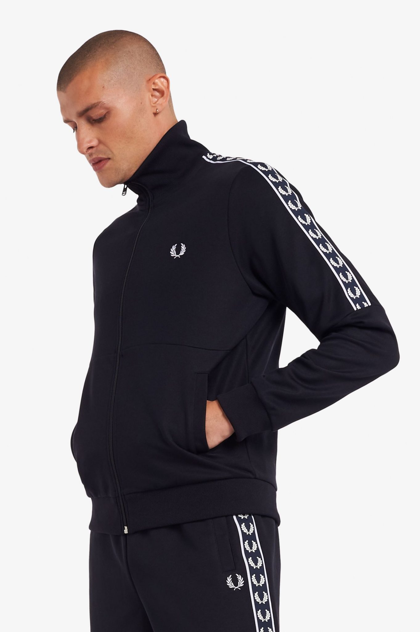 Buy Fred Perry Panelled Taped Track Jacket Navy - Scandinavian Fashion ...