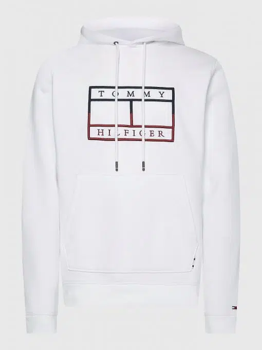 Tommy Hilfiger Outline Flag Embroidery Hoodie White