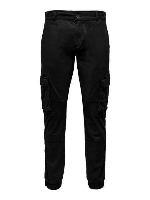 Only & Sons Cam Stage Cargo Cuff Pants Black