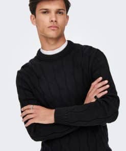 Only & Sons Philip Cable Crew Neck Black