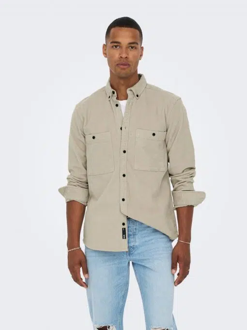 Only & Sons Terry Regular Fit Corduroy Shirt Grey