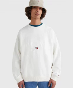Tommy Jeans Logo Embroidery Slub Sweatshirt White