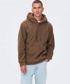 Only & Sons Remy Teddy Hoodie Brown