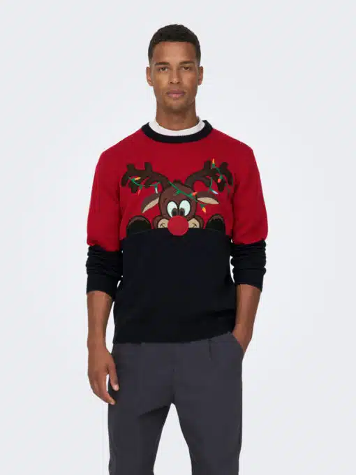 Only & Sons Christmas Crew Neck Knit Red