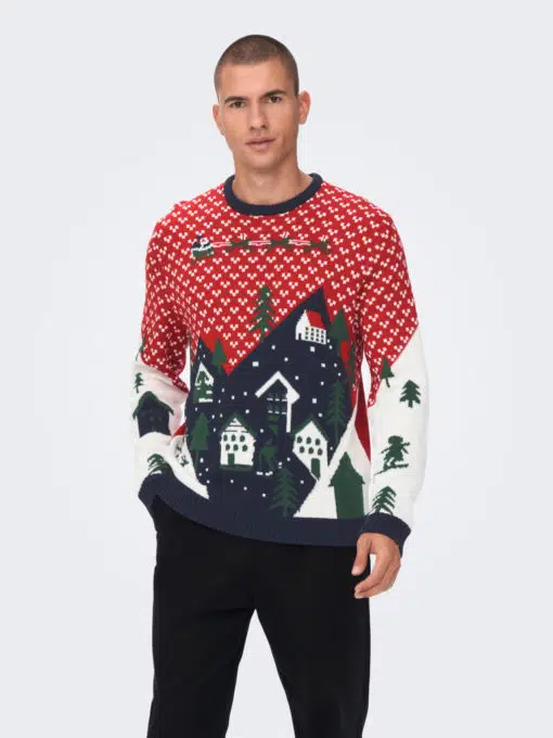 Only & Sons Xmas Landscape Knit Pompeian Red