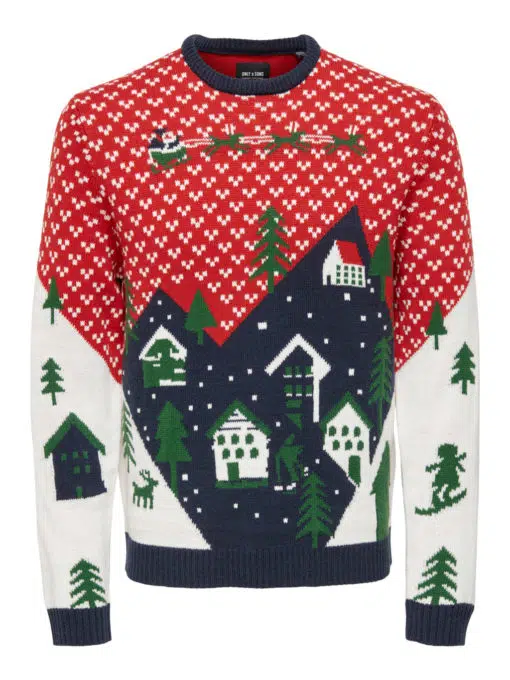 Only & Sons Xmas Landscape Knit Pompeian Red