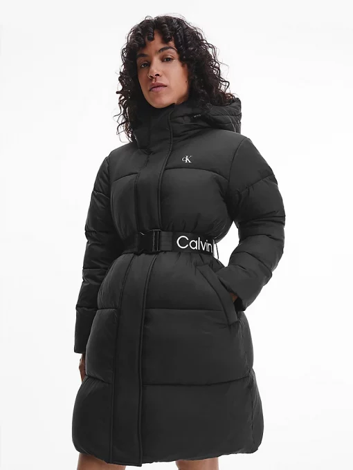 Calvin Klein Nylon Belted Puffer Coat Black