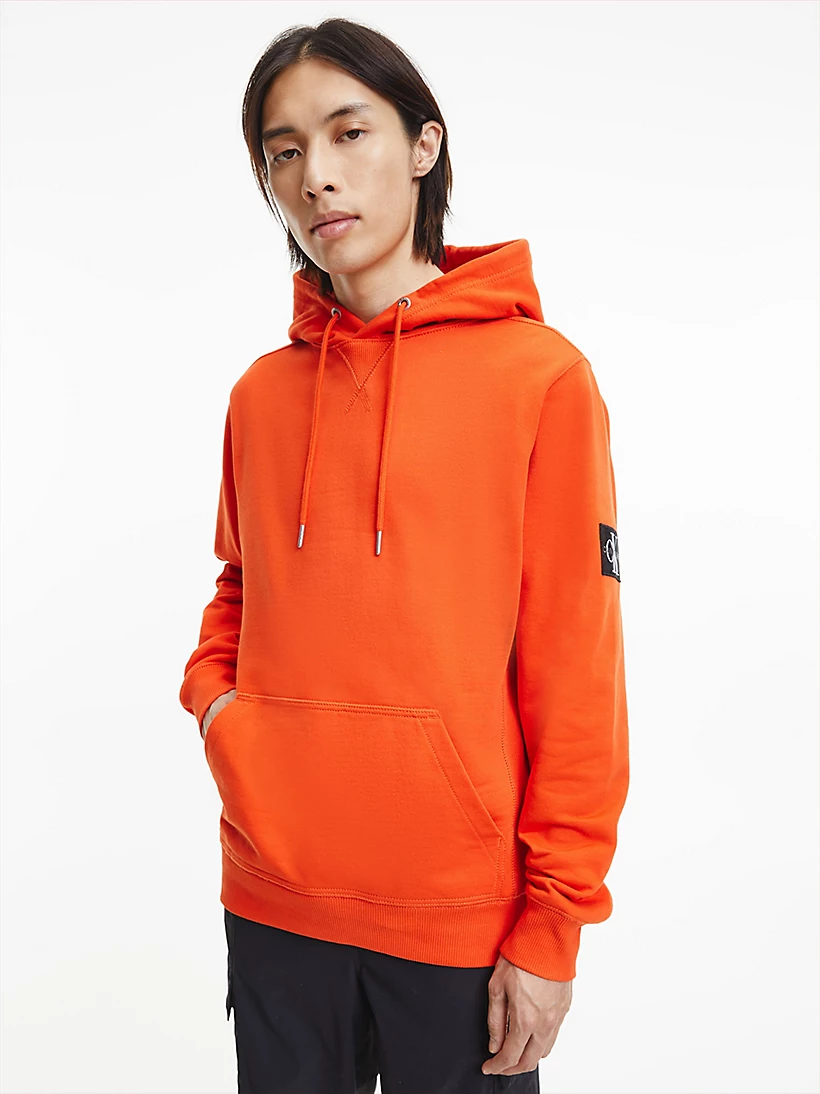 Buy Calvin Klein Monologo Hoodie Badge Sleeve Coral Orange Scandinavian - Fashion Store