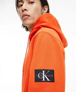 Calvin Klein Monologo Sleeve Badge Hoodie Coral Orange