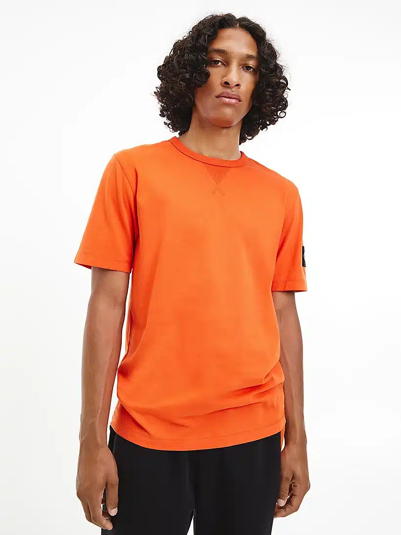 Calvin Fashion Orange - Buy Scandinavian Badge Monologo Coral Sleeve Store T-shirt Klein