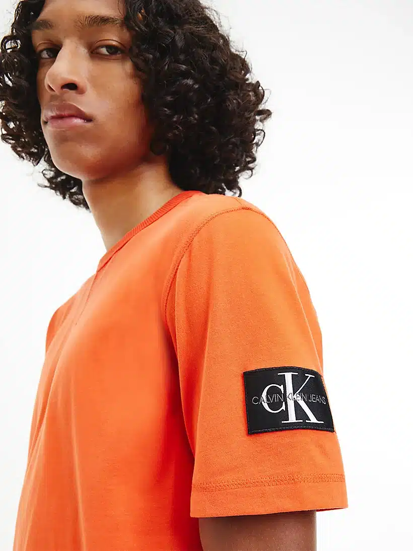 Buy Calvin Klein Monologo Sleeve Badge T-shirt Coral Orange - Scandinavian  Fashion Store