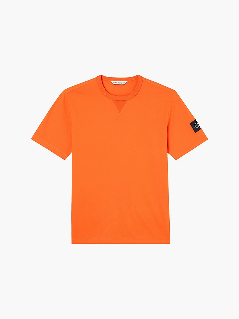 Calvin Coral Klein Fashion Buy Monologo - Badge Sleeve Store Scandinavian Orange T-shirt