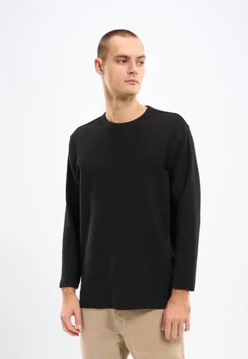 Knowledge Cotton Apparel Long Sleeve Double Layer Black Jet