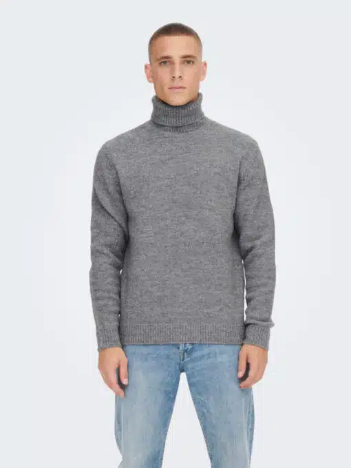 Only & Sons Patrick Roll Neck Knit Gey