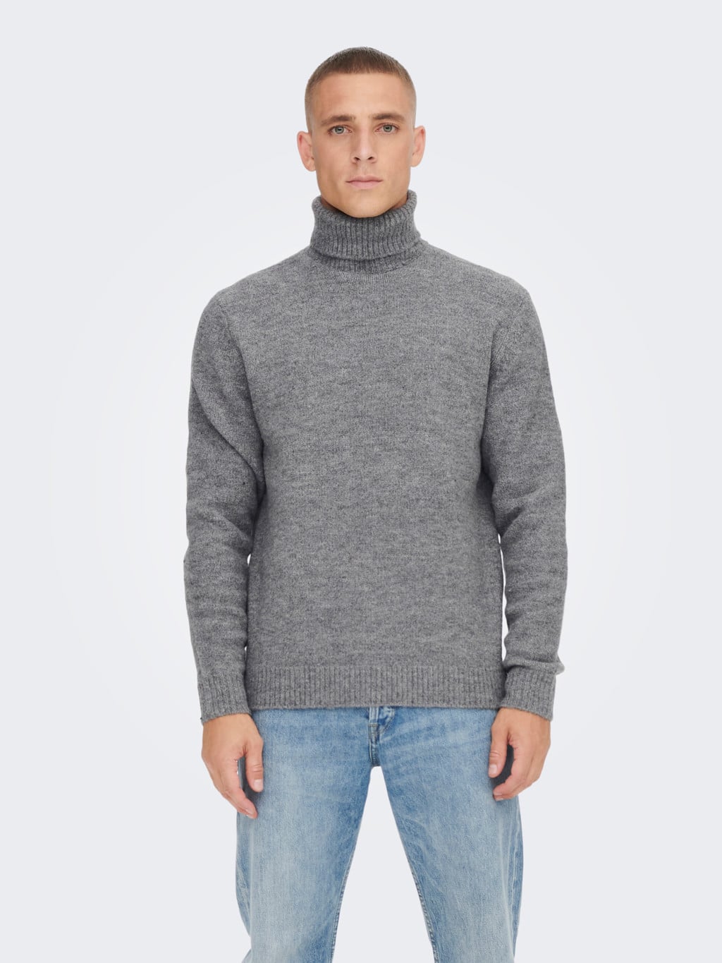 Buy Only & Sons Patrick Roll Neck Knit Gey - Scandinavian Fashion Store