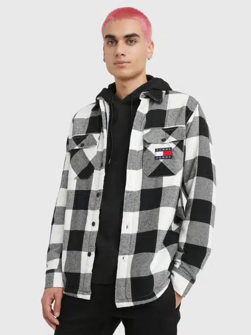 Tommy Jeans Sherpa Flannel Shirt White Check