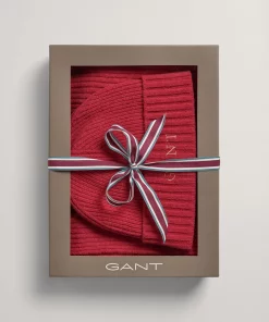 Gant Woman Scarf & Beanie Gift Box Raspberry Red