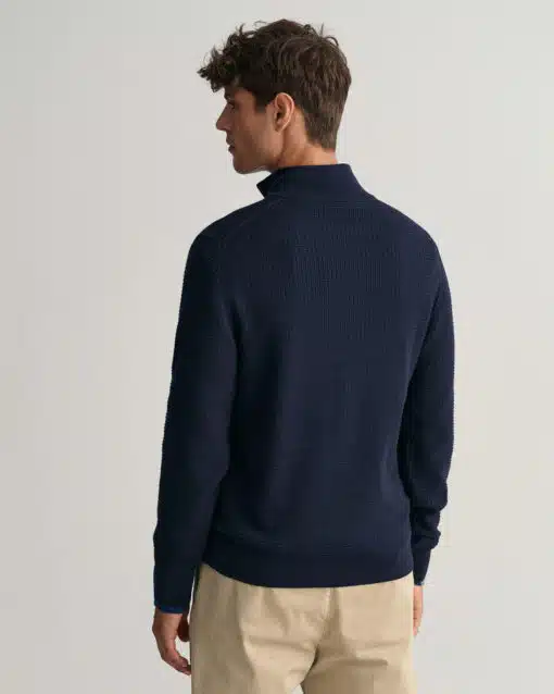Gant Cotton Texture Halfzip Sweater Evening Blue