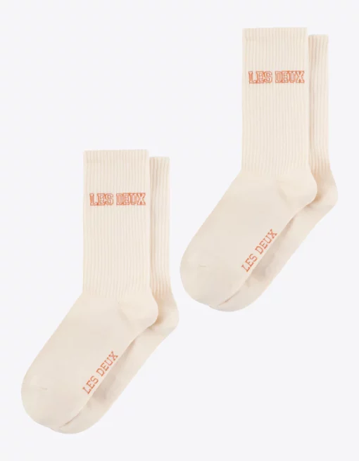 Les Deux Blake 2-Pack Rib Socks Ivory/Dusty Orange