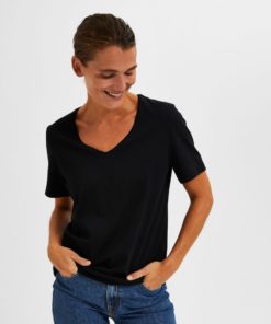 Selected Femme V-Neck T-shirt Black