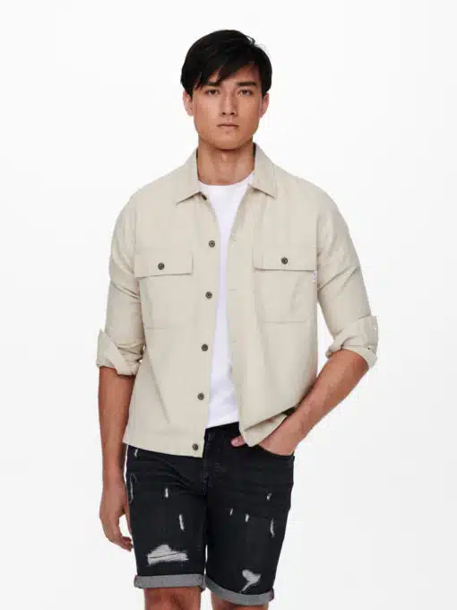 Only & Sons Kennet Linen Overshirt Grey