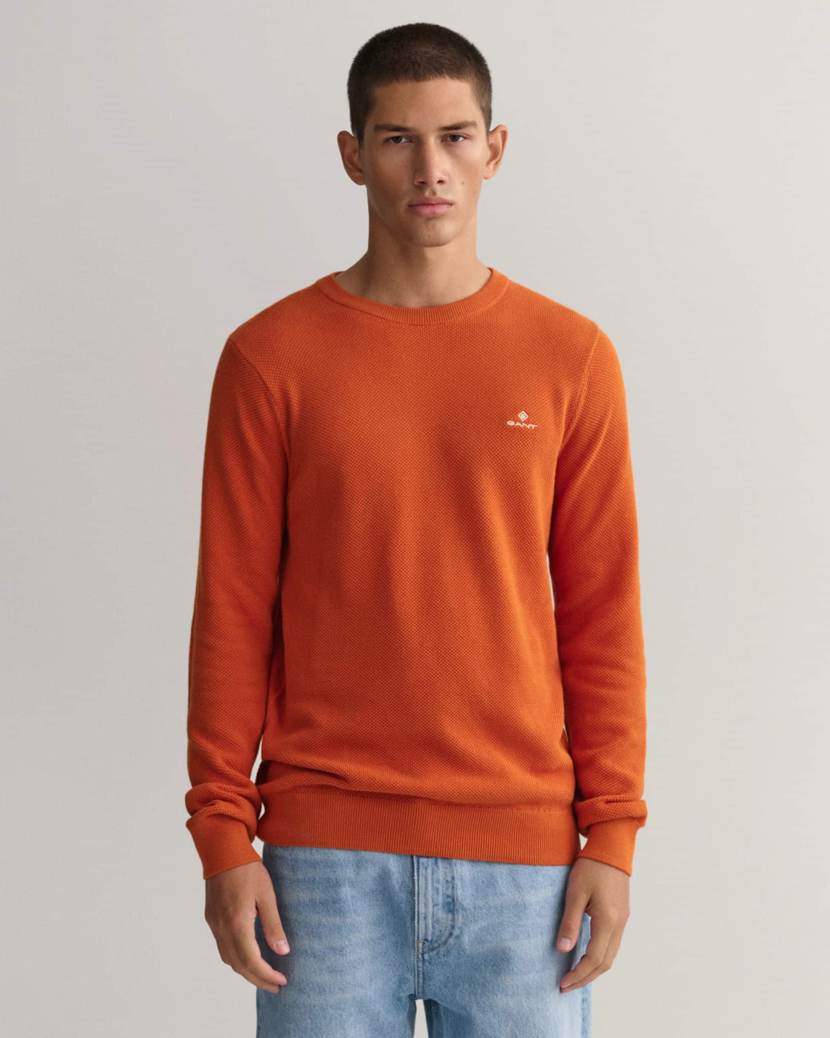 Buy Gant Cotton Pique Sweater Pumpkin Orange - Scandinavian Fashion Store