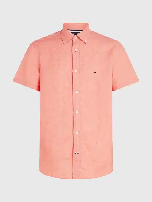 Tommy Hilfiger Regular Fit Linen Shirt Peach Dusk