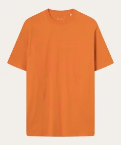 Knowledge Cotton Apparel Big Owl Front Print T-shirt Gusset Orange