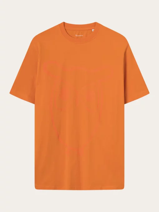 Knowledge Cotton Apparel Big Owl Front Print T-shirt Gusset Orange