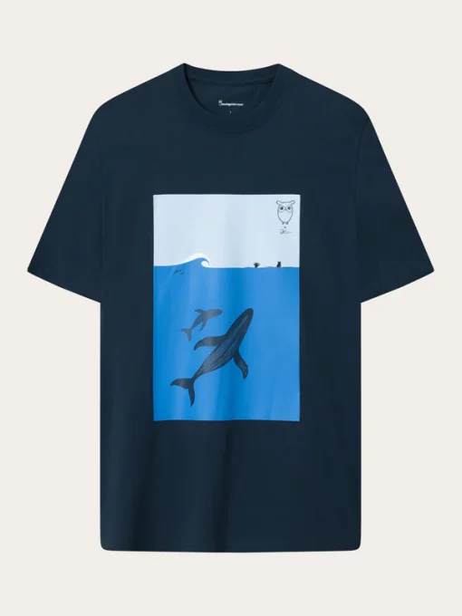 Knowledge Cotton Apparel Whale Front Print T-shirt Total Eclipse