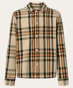 Knowledge Cotton Apparel Heavy Flannel Checkered Overshirt Green Check