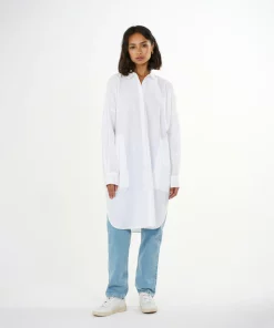Knowledge Cotton apparel Poplin Dropped Shoulder Shirt Dress Bright White
