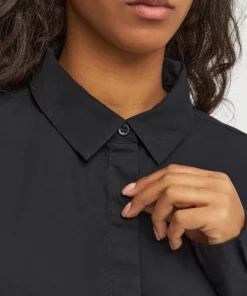 Knowledge Cotton apparel Poplin Dropped Shoulder Shirt Dress Black Jet