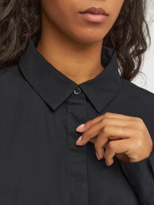 Knowledge Cotton apparel Poplin Dropped Shoulder Shirt Dress Black Jet