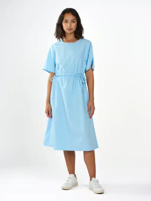 Knowledge Cotton Apparel Poplin O-Neck Short Sleeve Dress Airy Blue