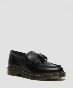 Dr. Martens Adrian Yellow Stitch Leather Tassle Loafers Men Smooth Black