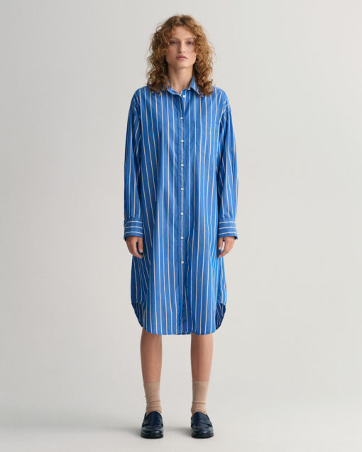 Gant Woman Striped Shirt Dress Lapis Blue