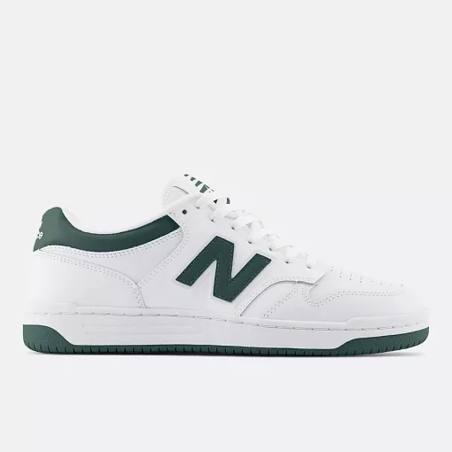 New Balance 480 White With Nightwatch Green And Light Aluminum