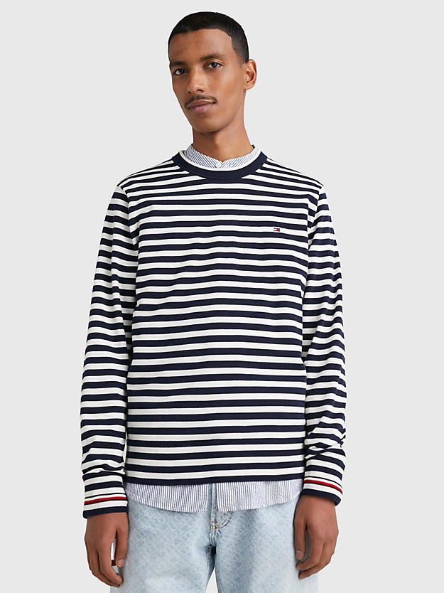 / Tommy Crew Buy Stripe Sweater Neck Hilfiger White 1985 Store Desert Weathered Fashion Scandinavian - Sky