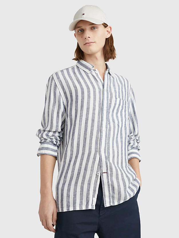 Clancy græs foran Buy Tommy Hilfiger Breton Linen Stripe Shirt Optic White / Carbon Navy -  Scandinavian Fashion Store