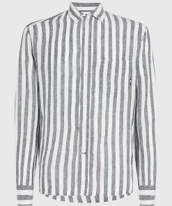 Tommy Hilfiger Breton Linen Stripe Shirt Optic White / Carbon Navy