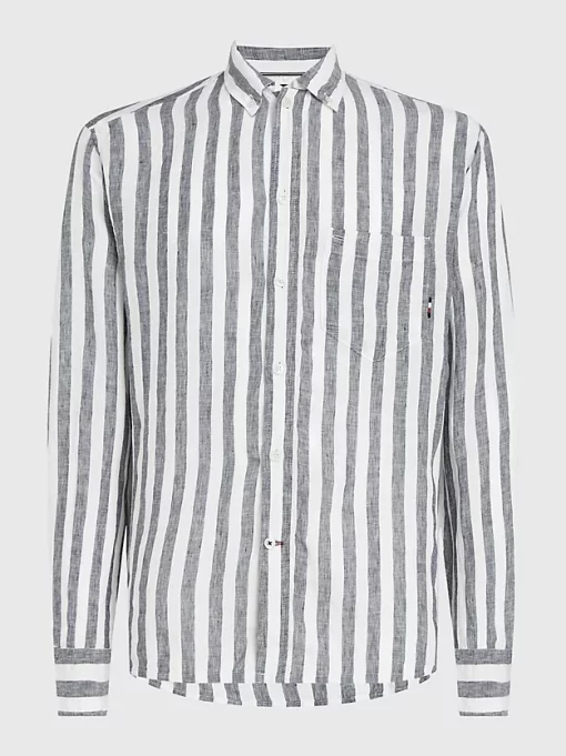 Tommy Hilfiger Breton Linen Stripe Shirt Optic White / Carbon Navy