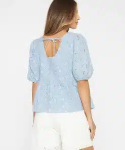 Knowledge Cotton Apparel Puff Sleeve Embroidery Top Skyway