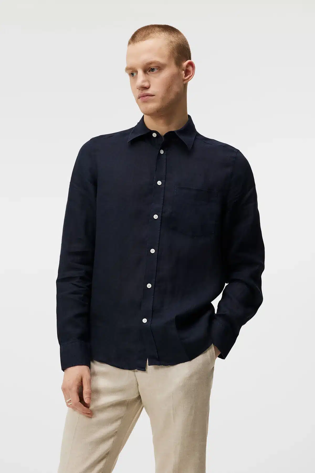 Buy J.Lindeberg Clean Linen Shirt Navy - Scandinavian Fashion Store