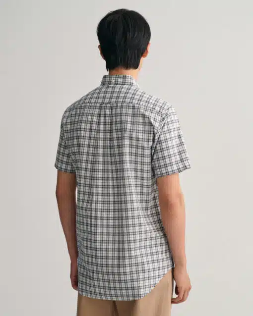 Gant Regular Poplin Micro Check Short Sleeve Shirt Basil Green
